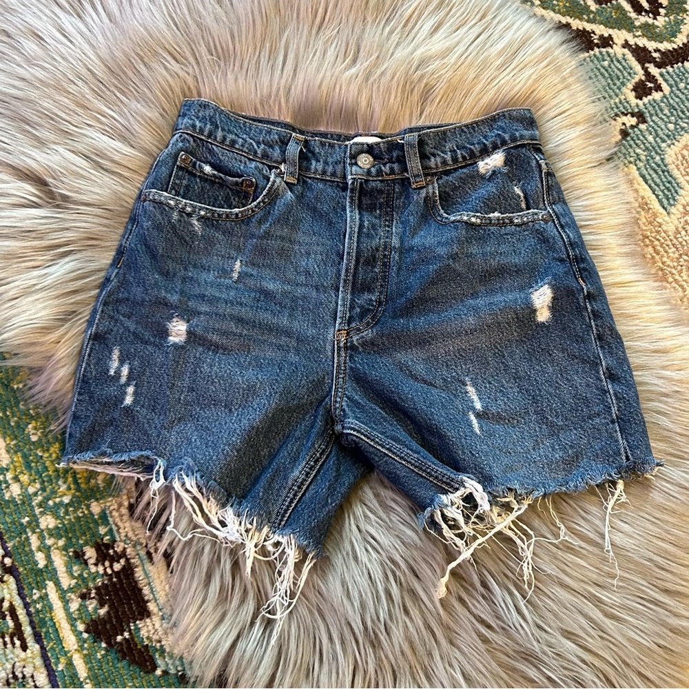 Boyish Blue Distressed Jean Shorts Frayed Hem The Monty